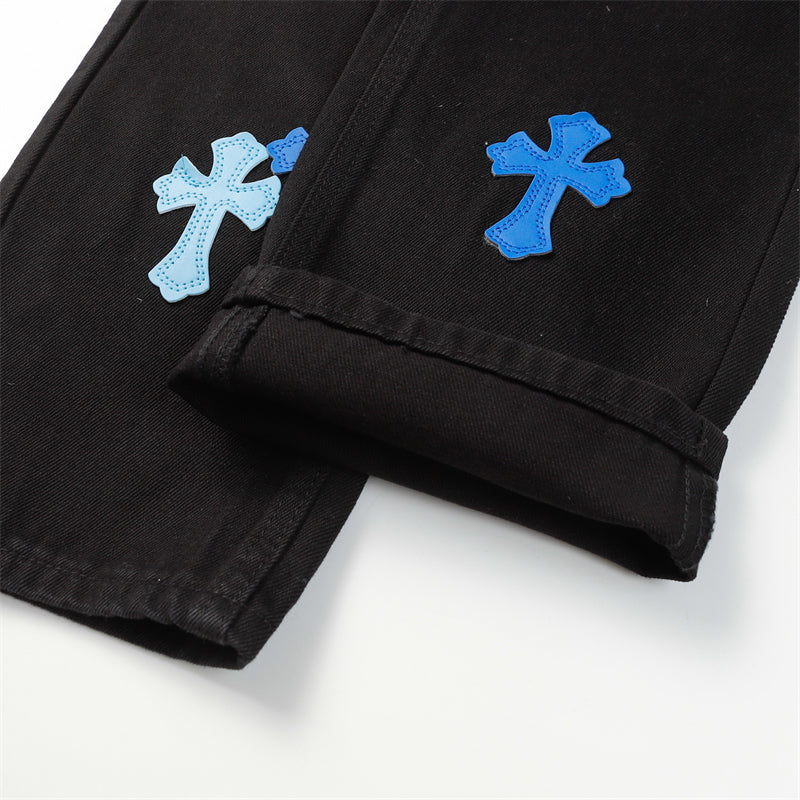 Chrome Hearts Distressed Denim Jeans | Stretch Tapered Fit