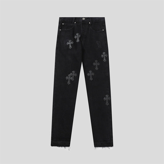 Chrome Hearts Distressed Denim Jeans | Stretch Tapered Fit