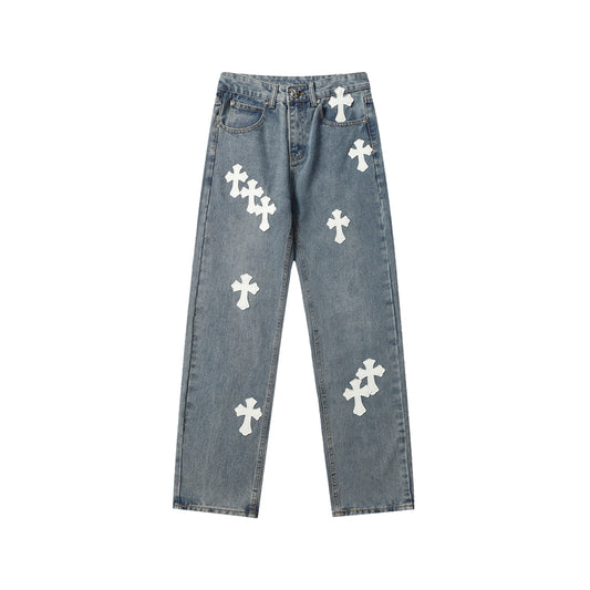 Chrome Hearts Distressed Denim Jeans | Stretch Tapered Fit