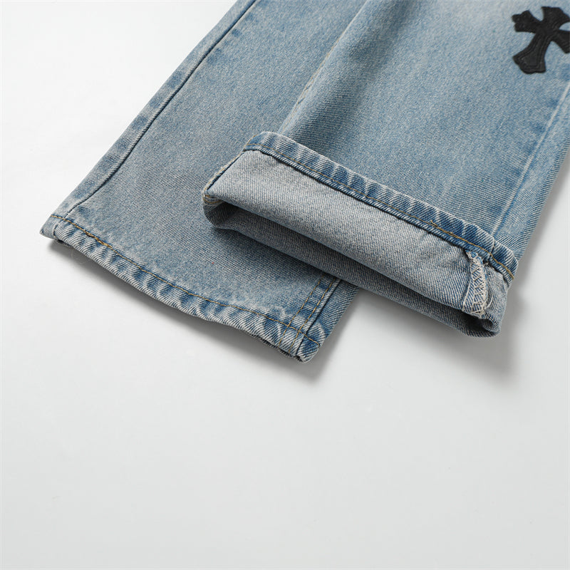 Chrome Hearts Distressed Denim Jeans | Stretch Tapered Fit