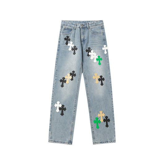 Chrome Hearts Distressed Denim Jeans | Stretch Tapered Fit