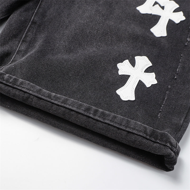 Chrome Hearts Distressed Denim Jeans | Stretch Tapered Fit