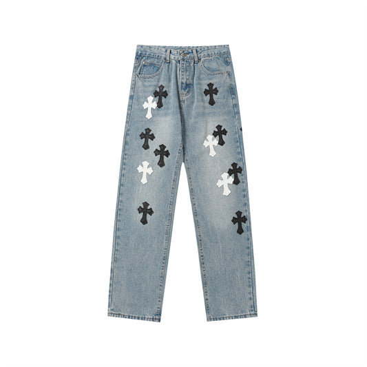 Chrome Hearts Distressed Denim Jeans | Stretch Tapered Fit