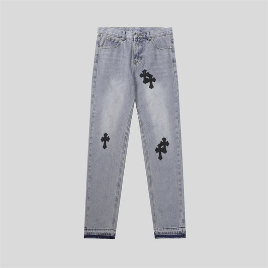 Chrome Hearts Distressed Denim Jeans | Stretch Tapered Fit