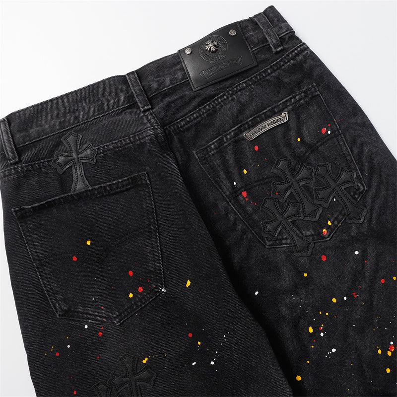Chrome Hearts Distressed Denim Jeans | Stretch Tapered Fit