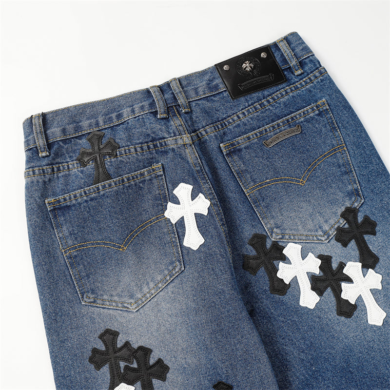 Chrome Hearts Distressed Denim Jeans | Stretch Tapered Fit