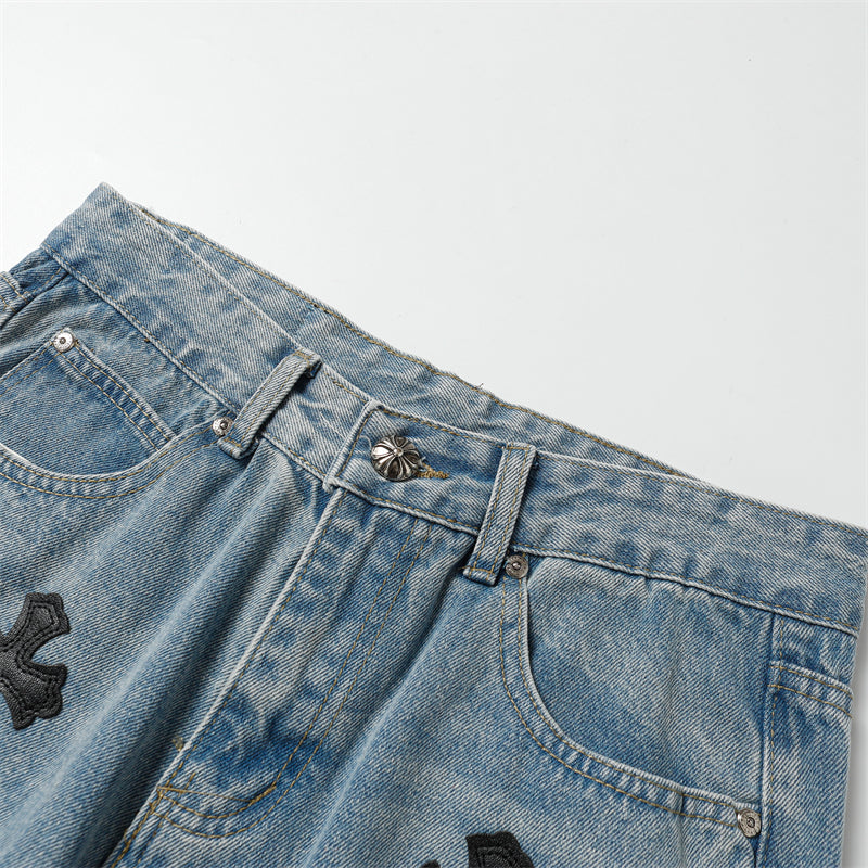 Chrome Hearts Distressed Denim Jeans | Stretch Tapered Fit