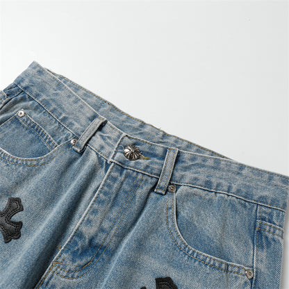 Chrome Hearts Distressed Denim Jeans | Stretch Tapered Fit