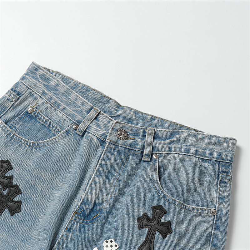 Chrome Hearts Distressed Denim Jeans | Stretch Tapered Fit