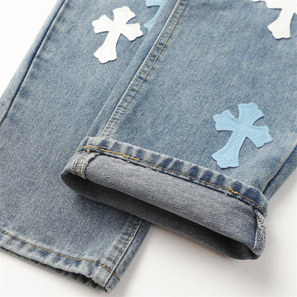 Chrome Hearts Distressed Denim Jeans | Stretch Tapered Fit