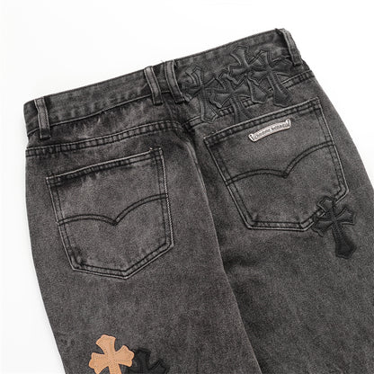 Chrome Hearts Distressed Denim Jeans | Stretch Tapered Fit