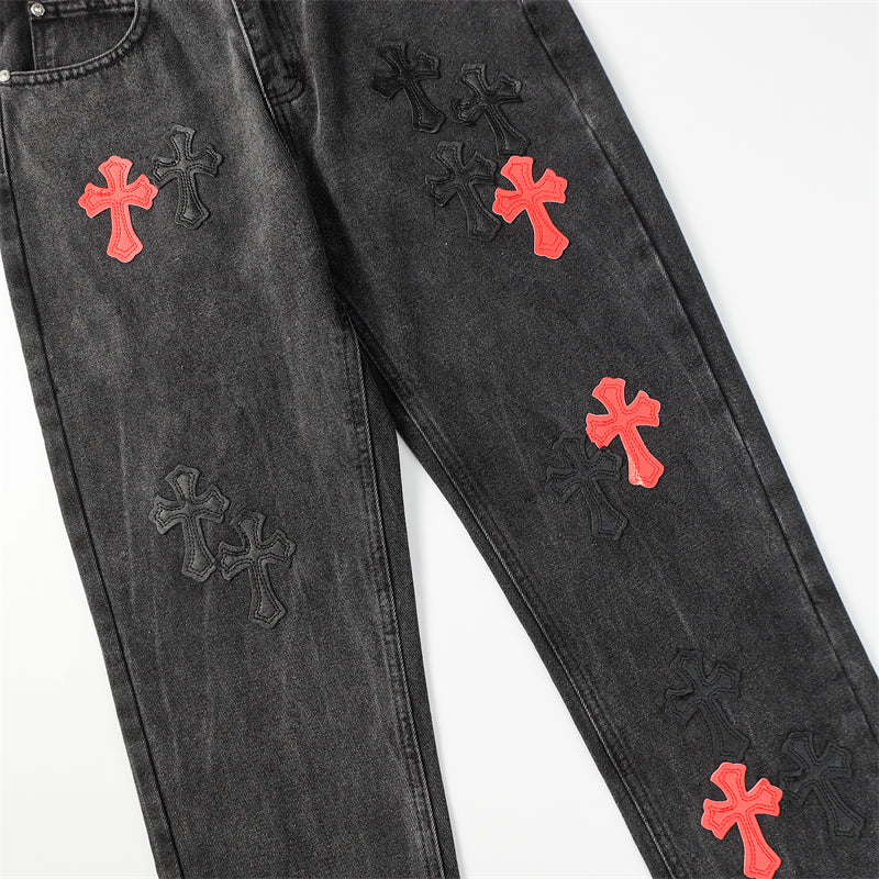 Chrome Hearts Distressed Denim Jeans | Stretch Tapered Fit