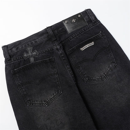 Chrome Hearts Distressed Denim Jeans | Stretch Tapered Fit