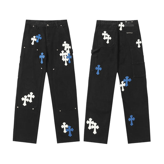Chrome Hearts Distressed Denim Jeans | Stretch Tapered Fit