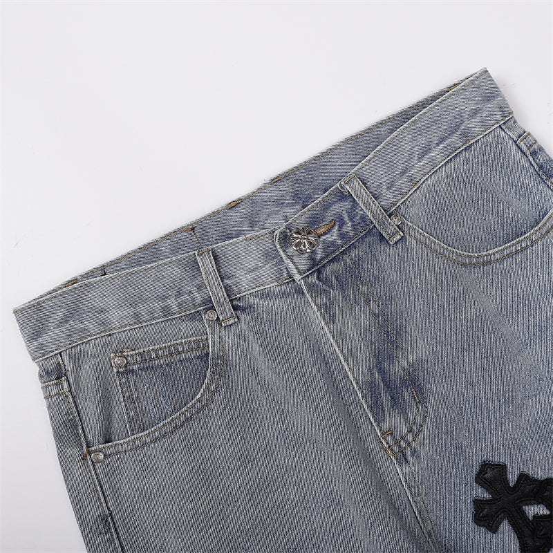 Chrome Hearts Distressed Denim Jeans | Stretch Tapered Fit