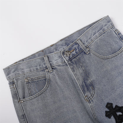 Chrome Hearts Distressed Denim Jeans | Stretch Tapered Fit