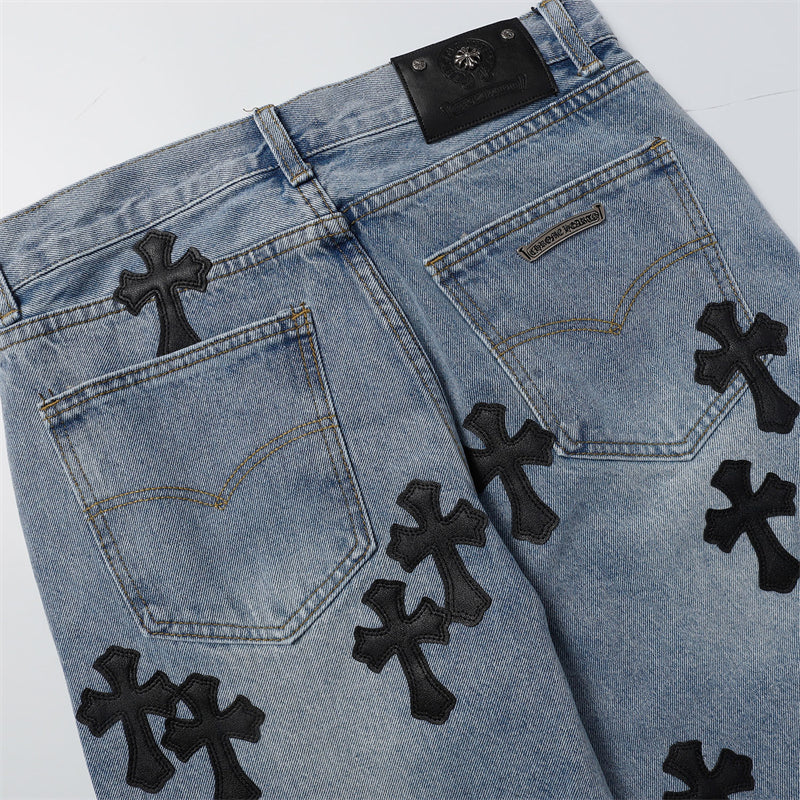 Chrome Hearts Distressed Denim Jeans | Stretch Tapered Fit