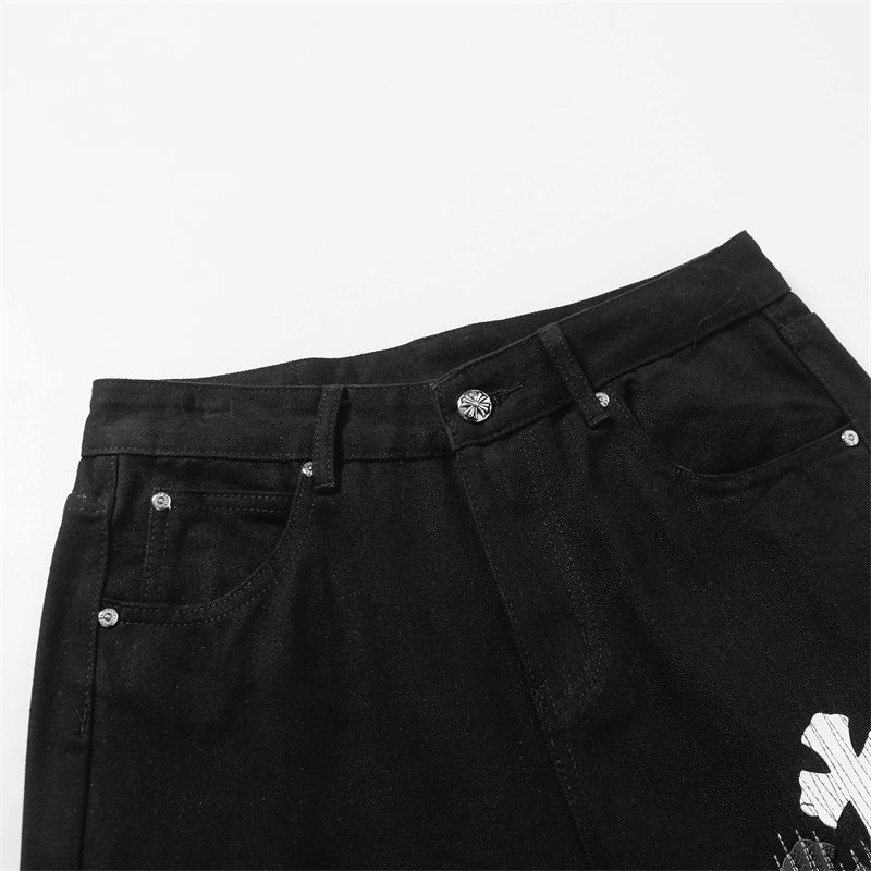 Chrome Hearts Distressed Denim Jeans | Stretch Tapered Fit