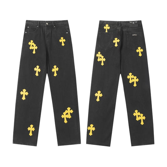 Chrome Hearts Distressed Denim Jeans | Stretch Tapered Fit