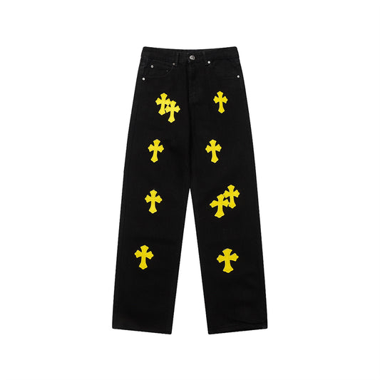 Chrome Hearts Distressed Denim Jeans | Stretch Tapered Fit