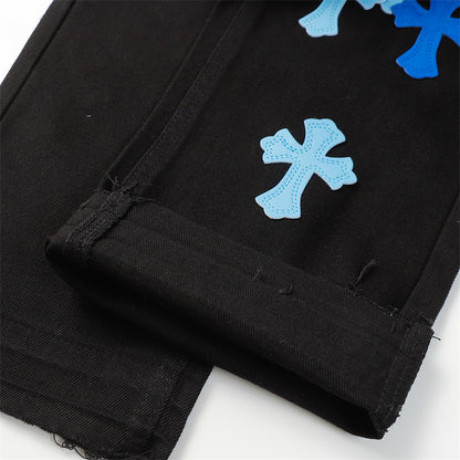 Chrome Hearts Distressed Denim Jeans | Stretch Tapered Fit