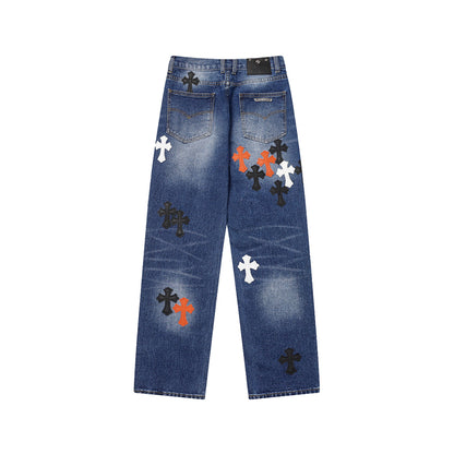 Chrome Hearts Distressed Denim Jeans | Stretch Tapered Fit