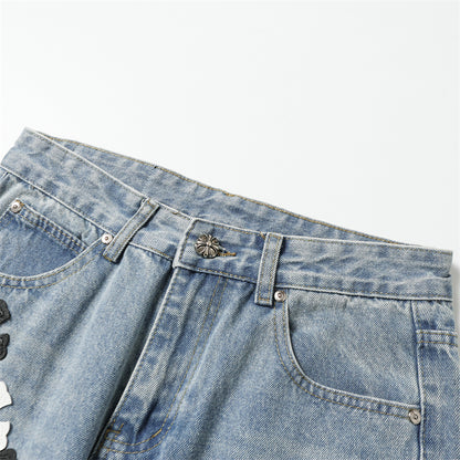 Chrome Hearts Distressed Denim Jeans | Stretch Tapered Fit
