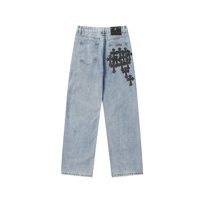 Chrome Hearts Distressed Denim Jeans | Stretch Tapered Fit