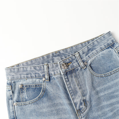 Chrome Hearts Distressed Denim Jeans | Stretch Tapered Fit