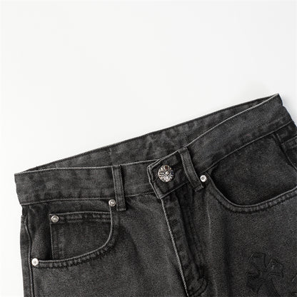 Chrome Hearts Distressed Denim Jeans | Stretch Tapered Fit
