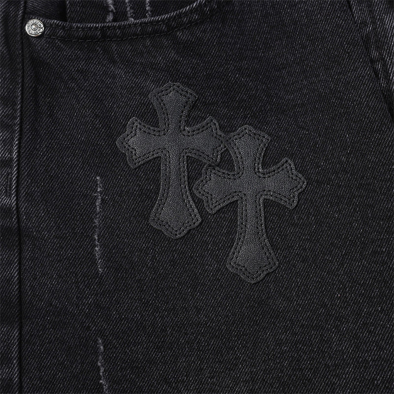 Chrome Hearts Distressed Denim Jeans | Stretch Tapered Fit