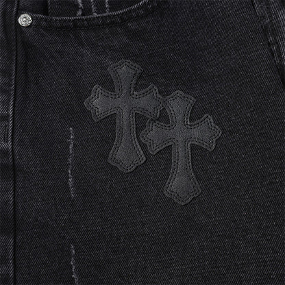 Chrome Hearts Distressed Denim Jeans | Stretch Tapered Fit