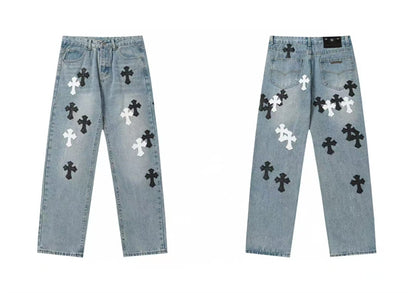 Chrome Hearts Distressed Denim Jeans | Stretch Tapered Fit