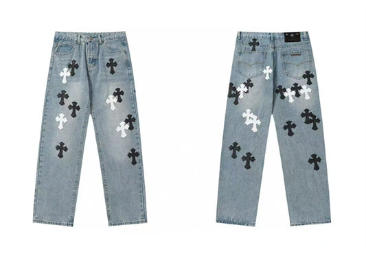 Chrome Hearts Distressed Denim Jeans | Stretch Tapered Fit