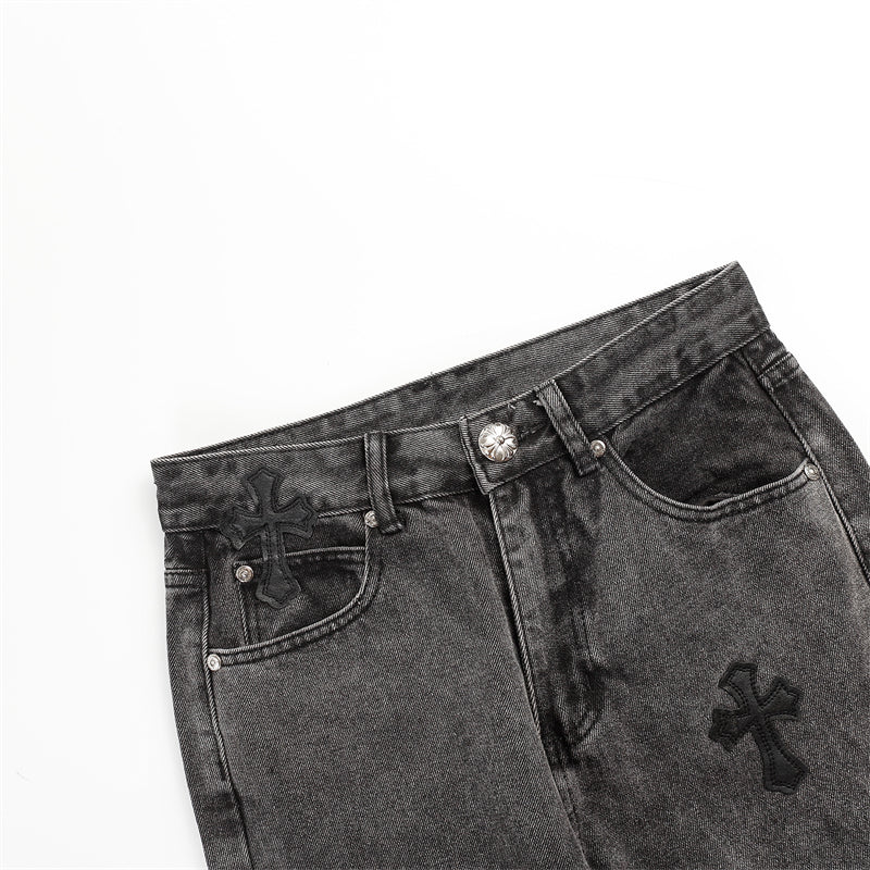 Chrome Hearts Distressed Denim Jeans | Stretch Tapered Fit