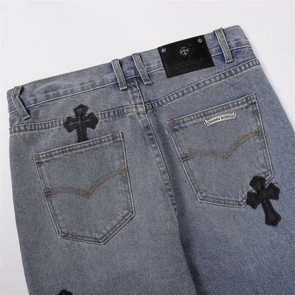Chrome Hearts Distressed Denim Jeans | Stretch Tapered Fit