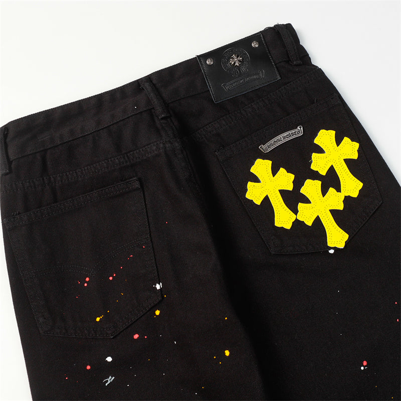 Chrome Hearts Distressed Denim Jeans | Stretch Tapered Fit