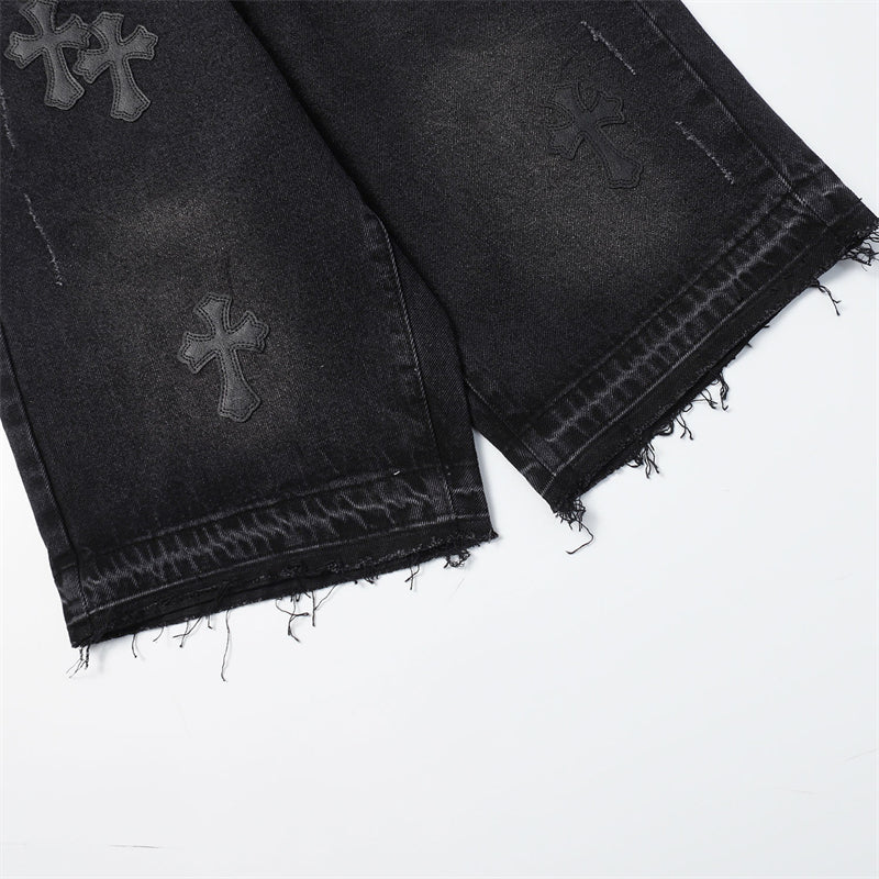 Chrome Hearts Distressed Denim Jeans | Stretch Tapered Fit