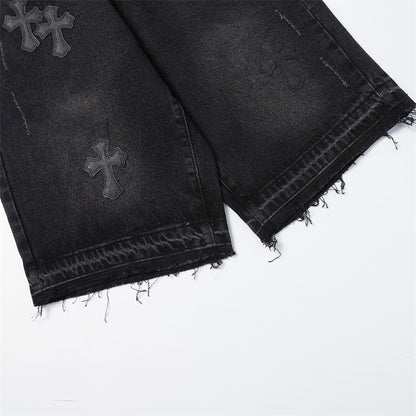 Chrome Hearts Distressed Denim Jeans | Stretch Tapered Fit