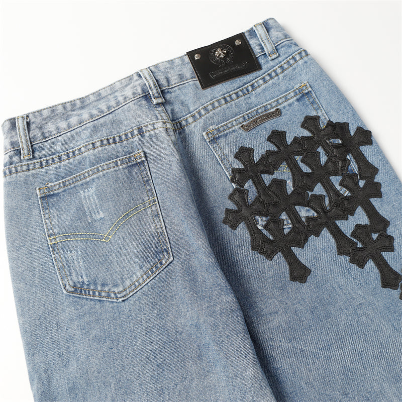 Chrome Hearts Distressed Denim Jeans | Stretch Tapered Fit