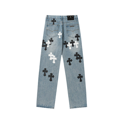 Chrome Hearts Distressed Denim Jeans | Stretch Tapered Fit