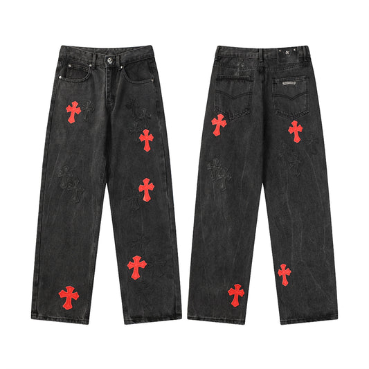 Chrome Hearts Distressed Denim Jeans | Stretch Tapered Fit