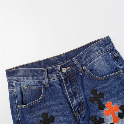 Chrome Hearts Distressed Denim Jeans | Stretch Tapered Fit