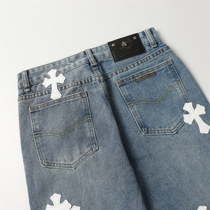 Chrome Hearts Distressed Denim Jeans | Stretch Tapered Fit