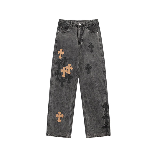 Chrome Hearts Distressed Denim Jeans | Stretch Tapered Fit