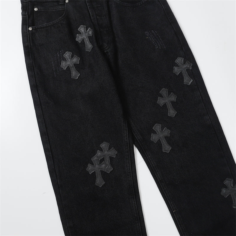 Chrome Hearts Distressed Denim Jeans | Stretch Tapered Fit
