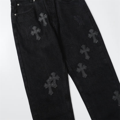 Chrome Hearts Distressed Denim Jeans | Stretch Tapered Fit