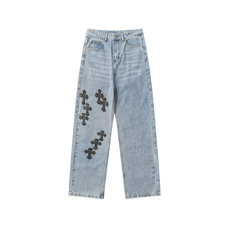 Chrome Hearts Distressed Denim Jeans | Stretch Tapered Fit