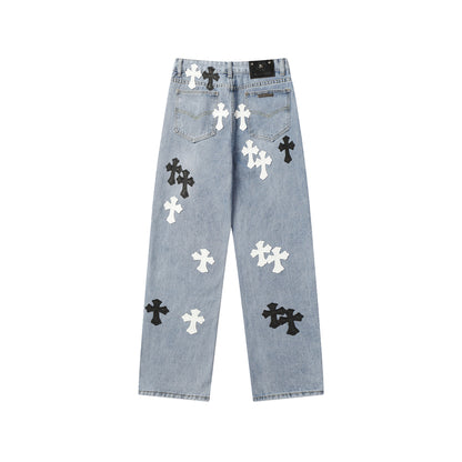 Chrome Hearts Distressed Denim Jeans | Stretch Tapered Fit