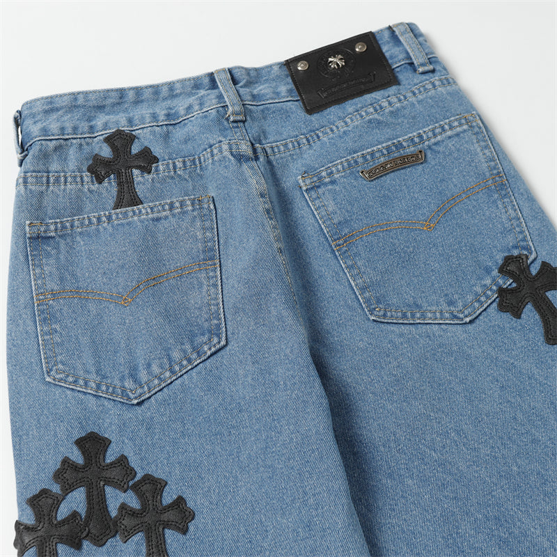 Chrome Hearts Distressed Denim Jeans | Stretch Tapered Fit
